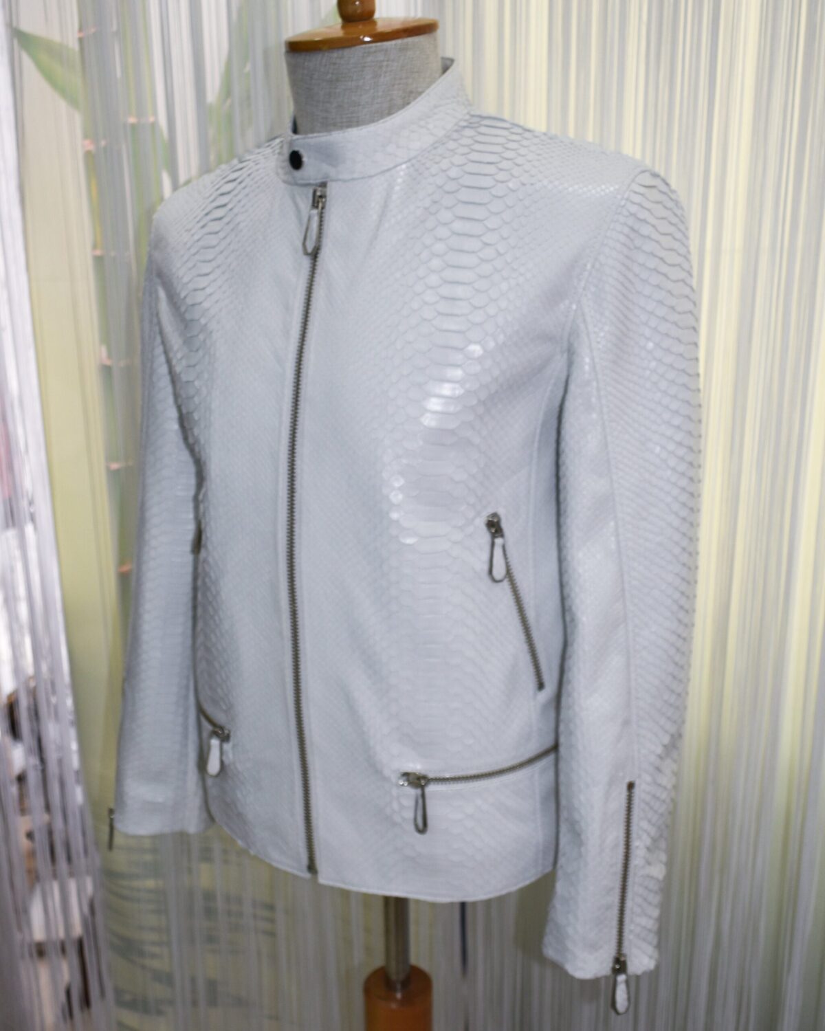Genuine Python Leather Men's Exotic Snake Skin White Handmade Moto Jacket