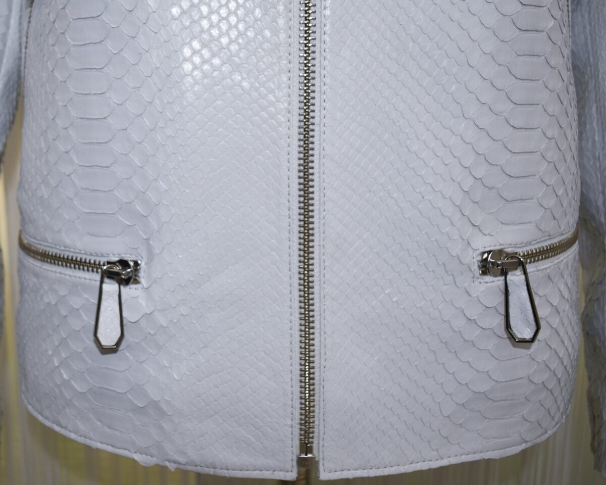 Genuine Python Leather Men's Exotic Snake Skin White Handmade Moto Jacket