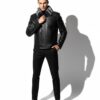 695e5a3259f447123fa57b31.jpg Genuine Python Skin Rex Fur Collar Men's Exotic Leather Luxury Black Jacket