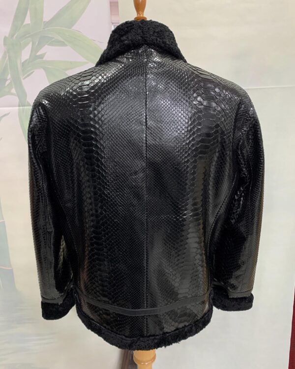 Men's Genuine Python Leather Aviator Jacket: Shearling Fur Lining
