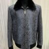 Men's Genuine Python Skin Removable Mink Fur Collar Blue Exotic Leather Jacket