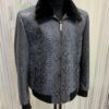 Men's Genuine Python Skin Removable Mink Fur Collar Blue Exotic Leather Jacket