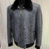 Men's Genuine Python Skin Removable Mink Fur Collar Blue Exotic Leather Jacket