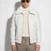 695e5a3559f447123fa57c51.jpg Men's Genuine Python Skin Removable Mink Fur Collar White Exotic Leather Jacket