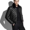 Removable Mink Fur Collar Quilted Genuine Leather Men's Luxury Black Bomber Jacket