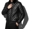 Removable Mink Fur Collar Quilted Genuine Leather Men's Luxury Black Bomber Jacket