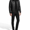 Removable Mink Fur Collar Quilted Genuine Leather Men's Luxury Black Bomber Jacket