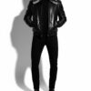Men's Black Crocodile Embossed Rex Fur Collar Genuine Lambskin Leather Jacket