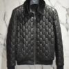 Removable Mink Fur Collar Quilted Genuine Leather Men's Luxury Black Bomber Jacket