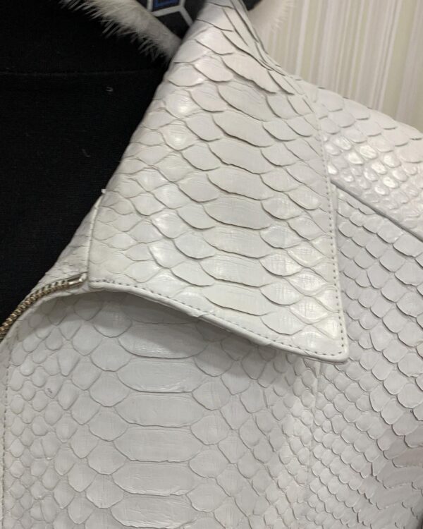 Men's Genuine Python Skin Removable Mink Fur Collar White Exotic Leather Jacket