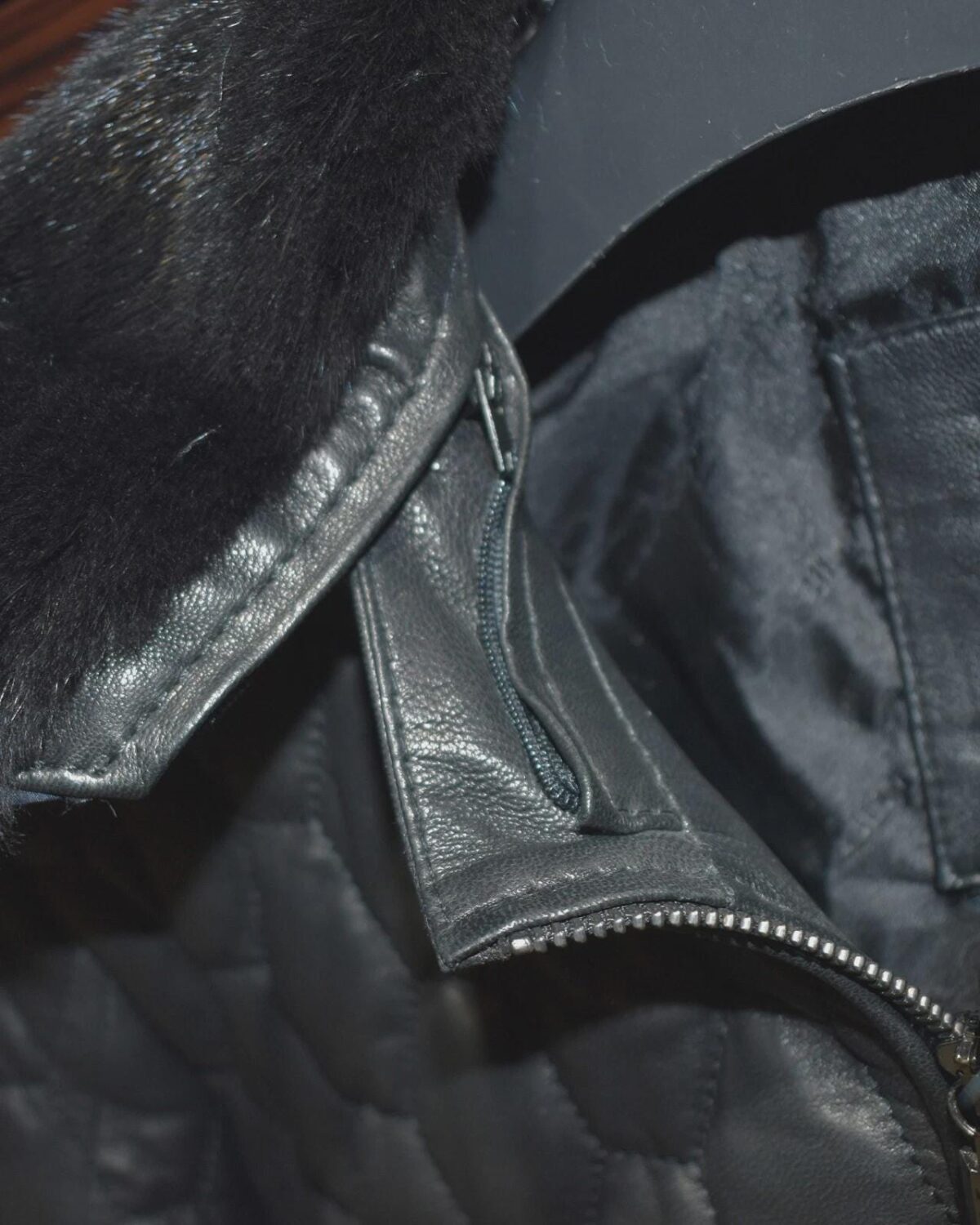 Removable Mink Fur Collar Quilted Genuine Leather Men's Luxury Black Bomber Jacket