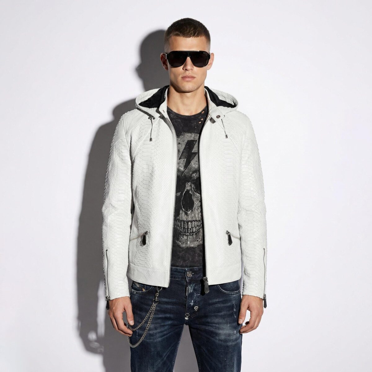 695e5a3759f447123fa57d09.jpg Genuine Python Leather Removable Hood Men's Exotic Snake Skin White Luxury Hoodie Jacket