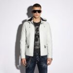 Genuine Python Leather Removable Hood Men's Exotic Snake Skin White Luxury Hoodie Jacket