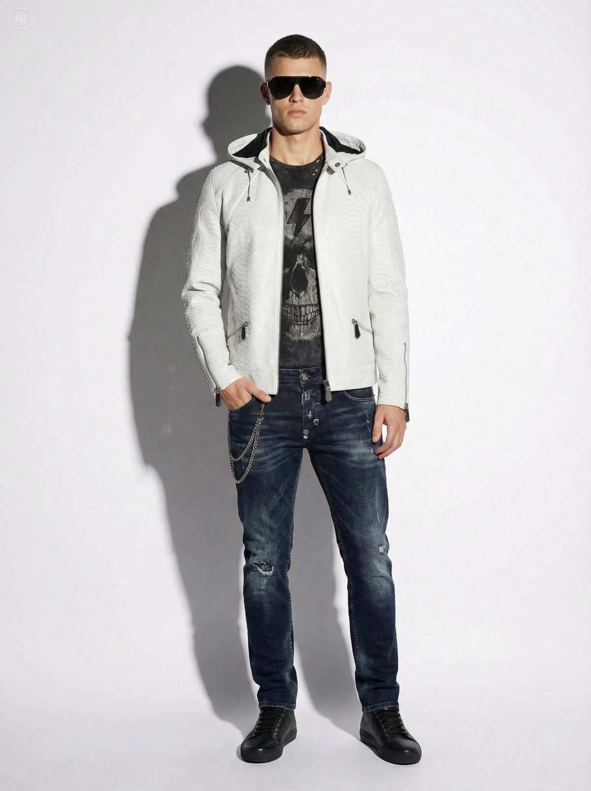 695e5a3759f447123fa57d26.jpg Genuine Python Leather Removable Hood Men's Exotic Snake Skin White Luxury Hoodie Jacket