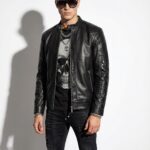 Men's Real Python Skin Trim Genuine Leather Black Luxury Moto Jacket