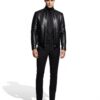 695e5a3859f447123fa57da6.jpg Men's Real Python Skin Trim Genuine Leather Black Luxury Moto Jacket