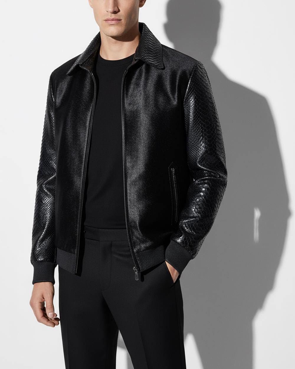 Genuine Python & Pony Hair Bomber Jacket - Handmade Luxury