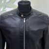 695e5a3959f447123fa57db6.jpg Men's Real Python Skin Trim Genuine Leather Black Luxury Moto Jacket