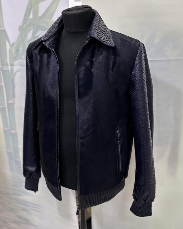 Genuine Python & Pony Hair Bomber Jacket - Handmade Luxury