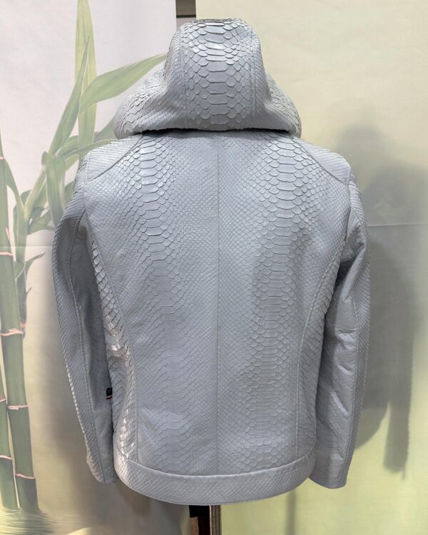Genuine Python Leather Removable Hood Men's Exotic Snake Skin White Luxury Hoodie Jacket