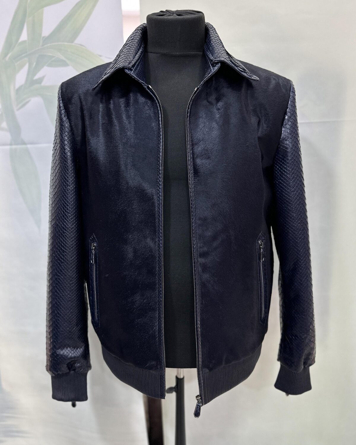 Genuine Python & Pony Hair Bomber Jacket - Handmade Luxury