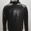 Men's Black Crocodile Embossed Rex Fur Collar Genuine Lambskin Leather Jacket