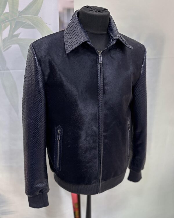 Genuine Python & Pony Hair Bomber Jacket - Handmade Luxury