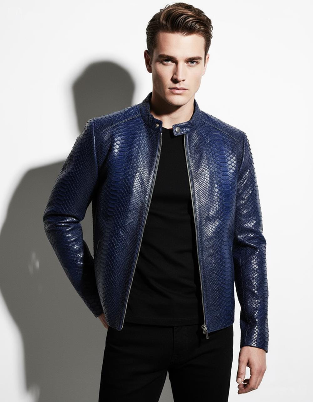 695e5a3b59f447123fa57e60.jpg Real Python Leather Genuine Exotic Skin Men's Black Navy Blue Luxury Jacket
