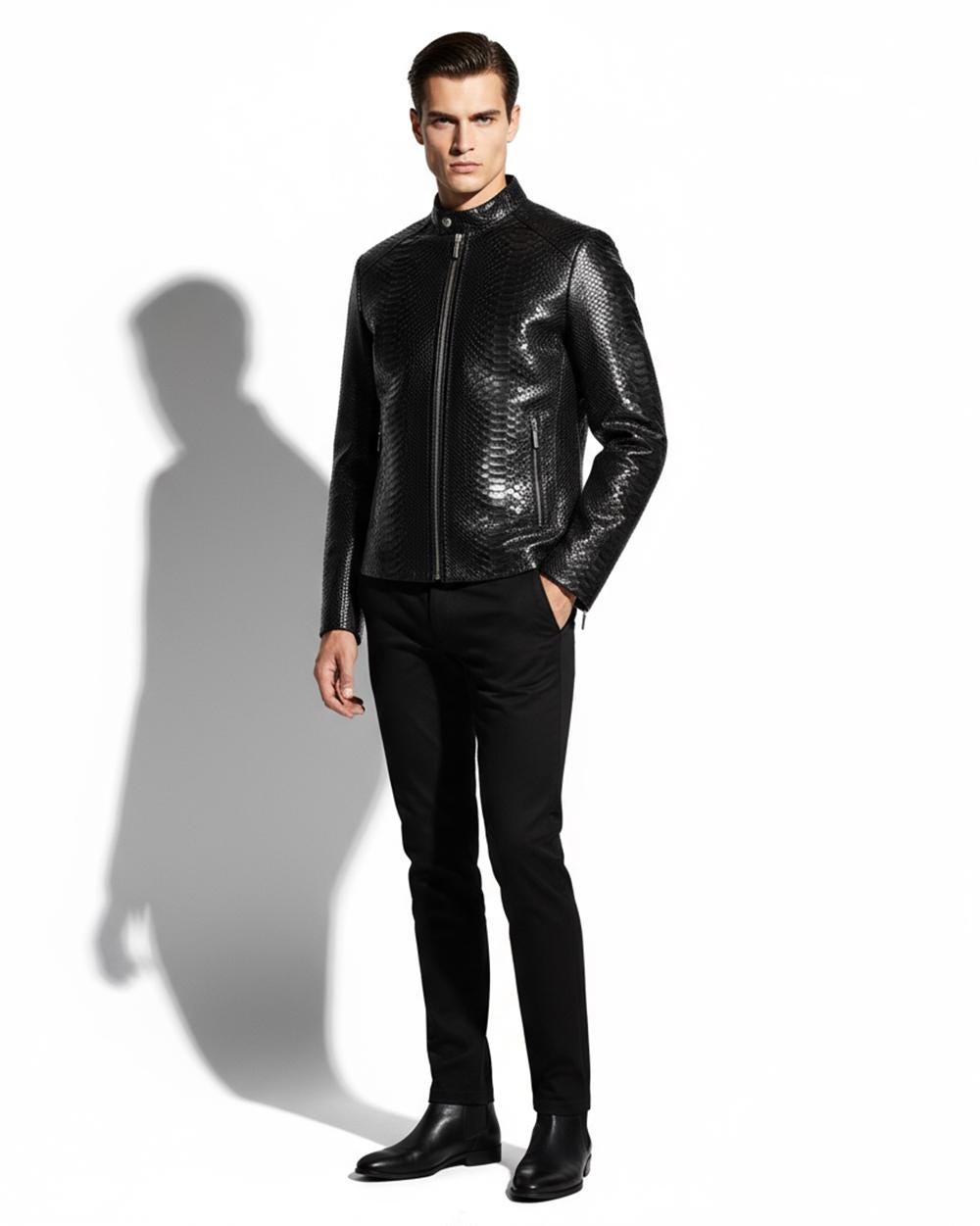 695e5a3b59f447123fa57e71.jpg Real Python Leather Genuine Exotic Skin Men's Black Navy Blue Luxury Jacket