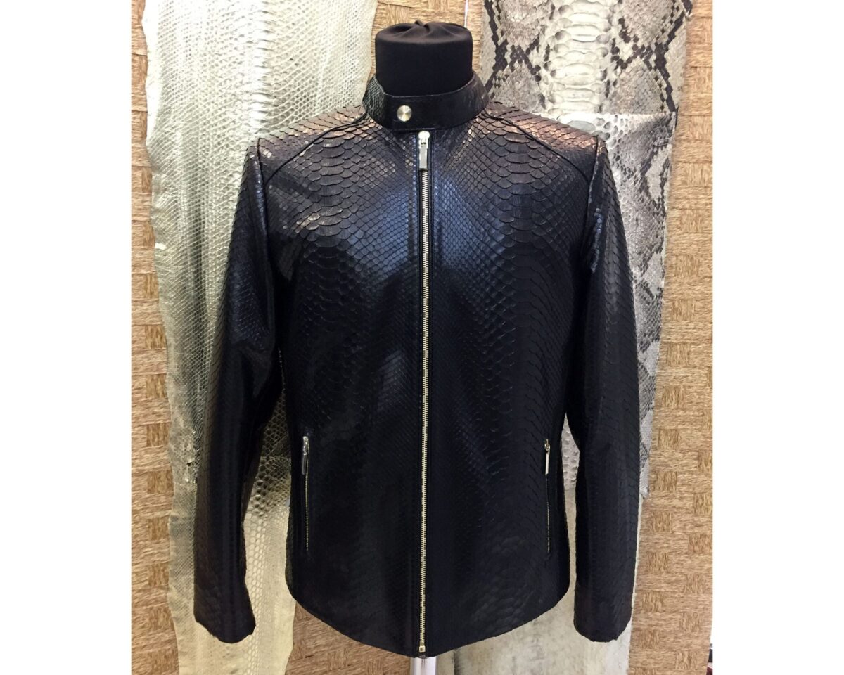 695e5a3b59f447123fa57e73.jpg Real Python Leather Genuine Exotic Skin Men's Black Navy Blue Luxury Jacket