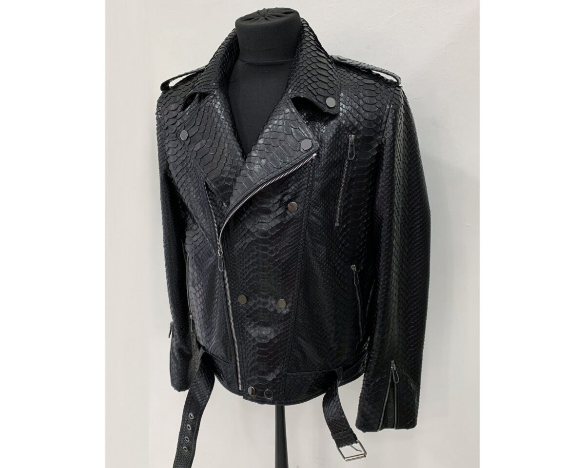 695e5a3d59f447123fa57ee0.jpg Genuine Python Leather Men's Luxury Exotic Snake Skin Black Motorcycle Biker Jacket