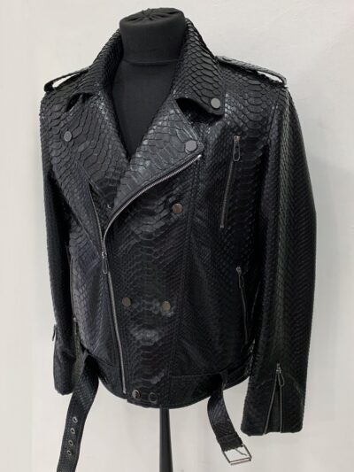 Genuine Python Leather Men's Luxury Exotic Snake Skin Black Motorcycle Biker Jacket