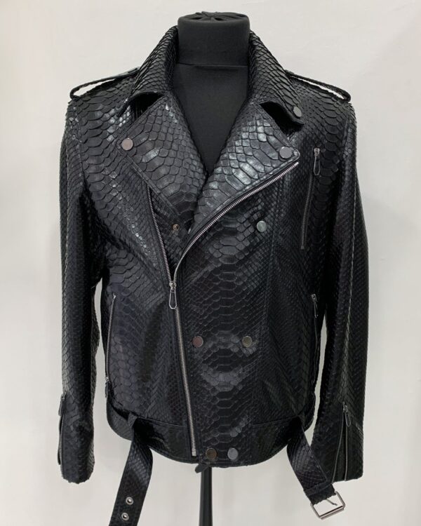 Genuine Python Leather Men's Luxury Exotic Snake Skin Black Motorcycle Biker Jacket