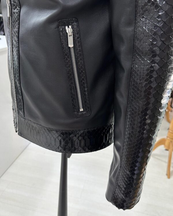 Men's Real Python Skin Trim Genuine Leather Black Luxury Moto Jacket