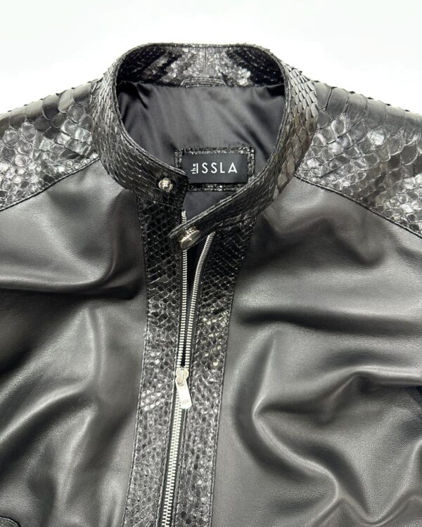 Men's Real Python Skin Trim Genuine Leather Black Luxury Moto Jacket