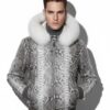 Genuine Python Leather Men's Hoodie: Fox Fur Trim, Rex Fur Lining
