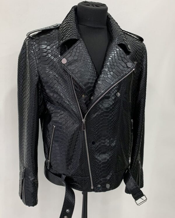 Genuine Python Leather Men's Luxury Exotic Snake Skin Black Motorcycle Biker Jacket