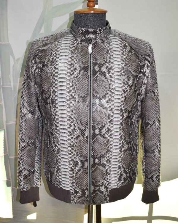 Genuine Python Leather Men's Hoodie: Fox Fur Trim, Rex Fur Lining