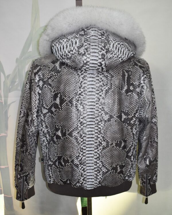 Genuine Python Leather Men's Hoodie: Fox Fur Trim, Rex Fur Lining