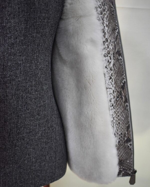 Genuine Python Leather Men's Hoodie: Fox Fur Trim, Rex Fur Lining