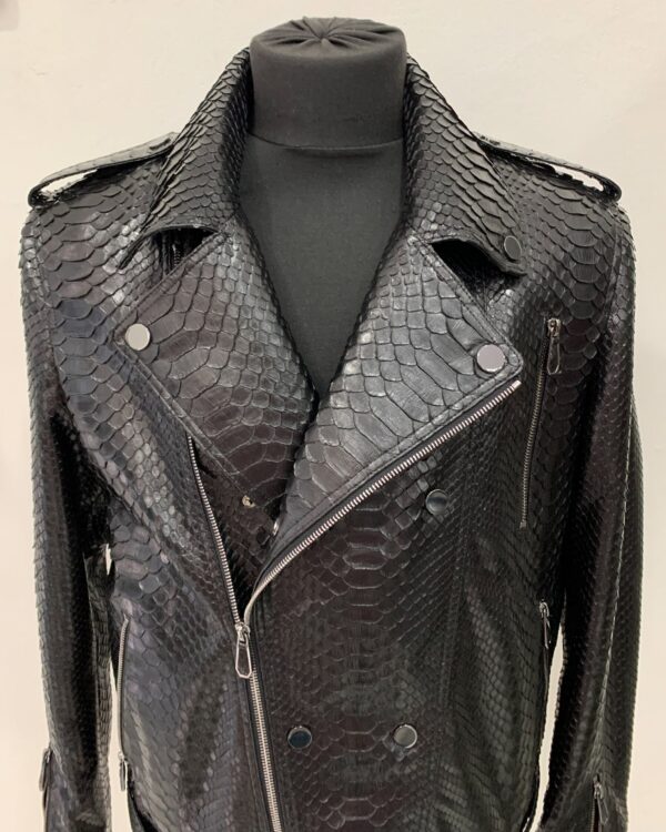 Genuine Python Leather Men's Luxury Exotic Snake Skin Black Motorcycle Biker Jacket