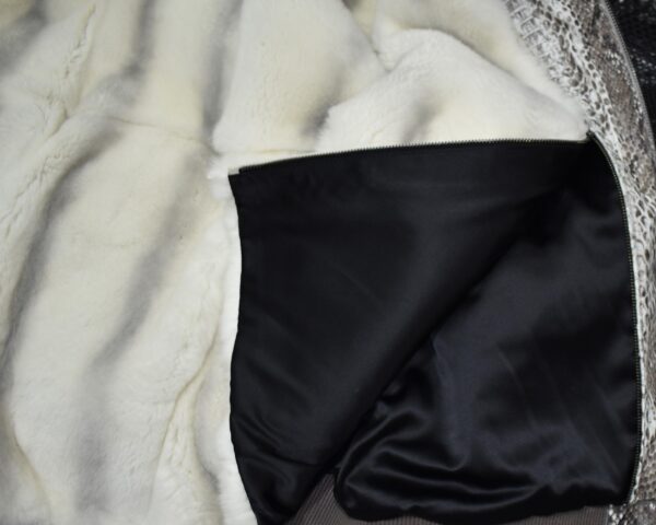 Genuine Python Leather Men's Hoodie: Fox Fur Trim, Rex Fur Lining