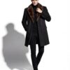 Men's Luxury Cashmere Black Overcoat | Genuine Mink Fur Collar Mahogany Winter Coat