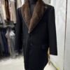 Men's Luxury Cashmere Black Overcoat | Genuine Mink Fur Collar Mahogany Winter Coat