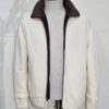 Men’s Wool Cardigan with Merino Fur Lining – Luxury Winter Zip Jacket in Cream White