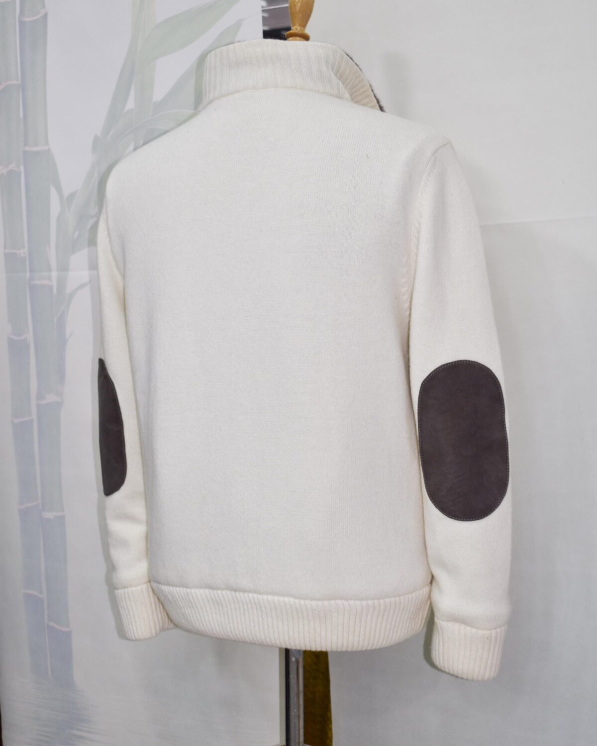 Men’s Wool Cardigan with Merino Fur Lining – Luxury Winter Zip Jacket in Cream White