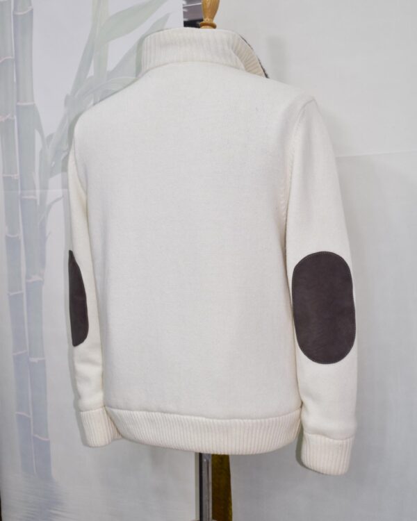 Men’s Wool Cardigan with Merino Fur Lining – Luxury Winter Zip Jacket in Cream White