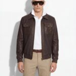 Brown Wool & Leather Bomber Jacket | Men's Genuine Lambskin Tim Outerwear