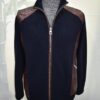695e5a9459f447123fa5829a.jpg Navy Blue Men's Knit Wool Cardigan, Luxury Genuine Python Leather Trim Zipper Jacket