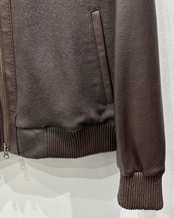 Brown Wool & Leather Bomber Jacket | Men's Genuine Lambskin Tim Outerwear